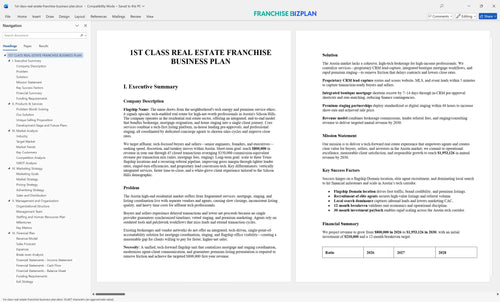 1st class real estate franchise business plan 1