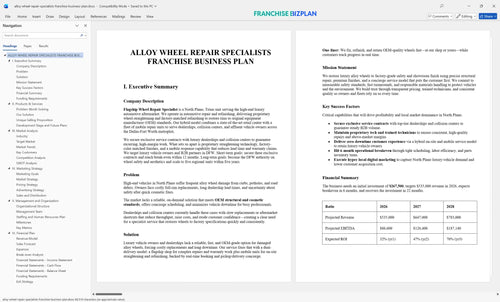 alloy wheel repair specialists franchise business plan 1