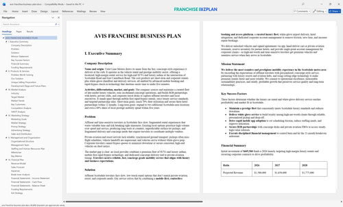 avis franchise business plan 1