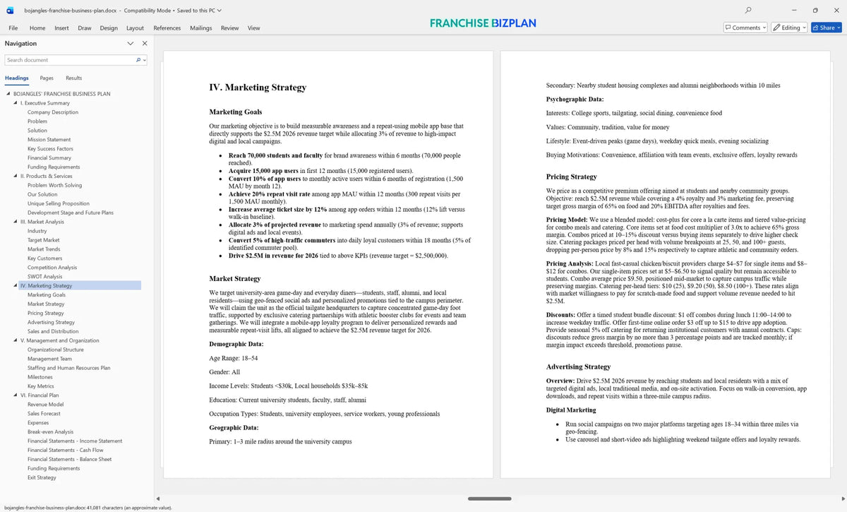 Bojangles' Franchise Business Plan Template for 2026-2030 ...