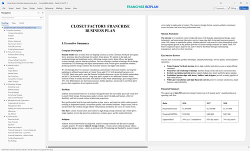 closet factory franchise business plan 1