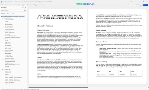 cottman transmission and total auto care franchise business plan 1