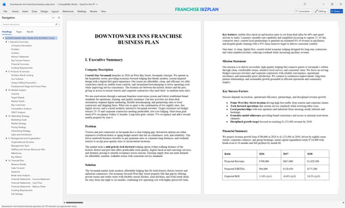 downtowner inns franchise business plan 1