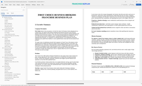 first choice business brokers franchise business plan 1