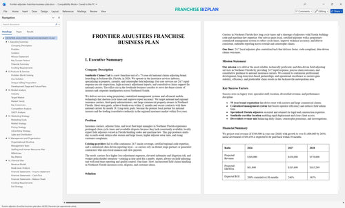 frontier adjusters franchise business plan 1