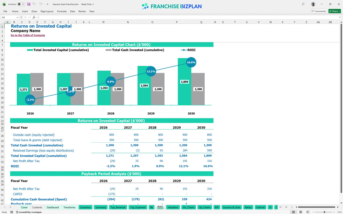 Heaven'S Best Franchise Financial Model for 5 Year Projections ...