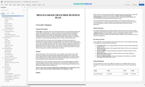 hello garage franchise business plan 1