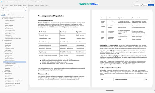 howard johnson franchise business plan 5