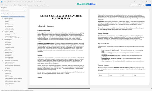 lennys grill subs franchise business plan 1