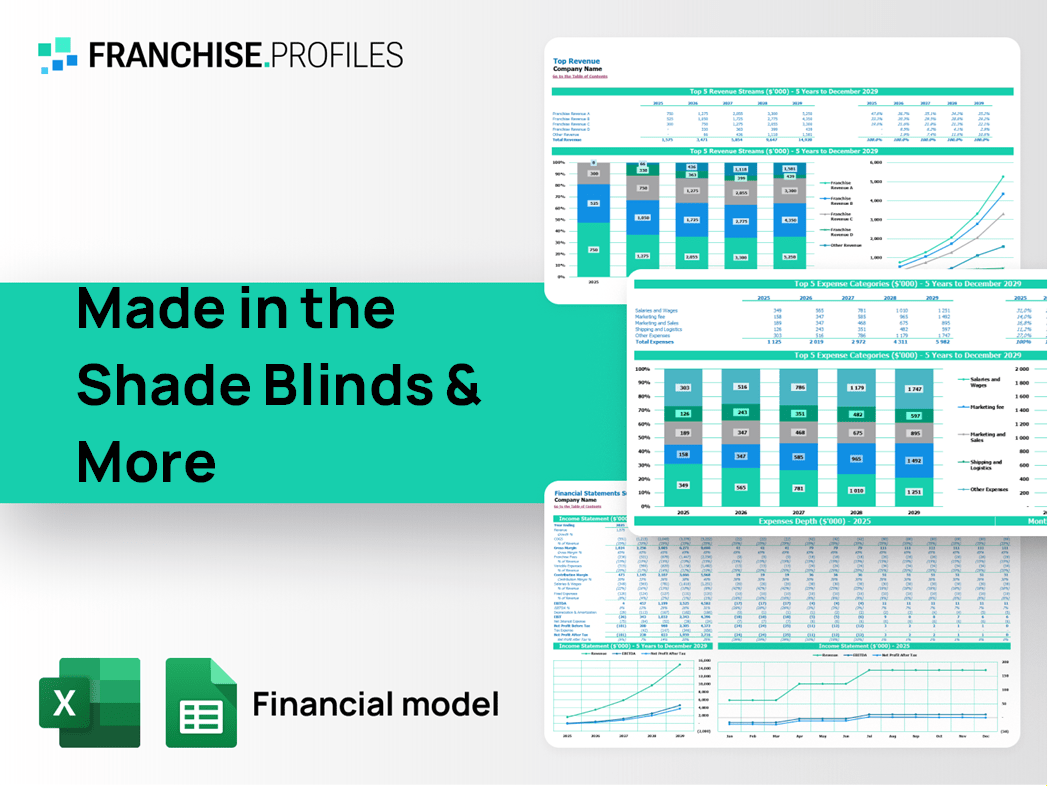 Made in the Shade Blinds & More Franchise Financial Model Template