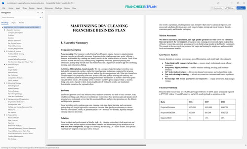 martinizing dry cleaning franchise business plan 1