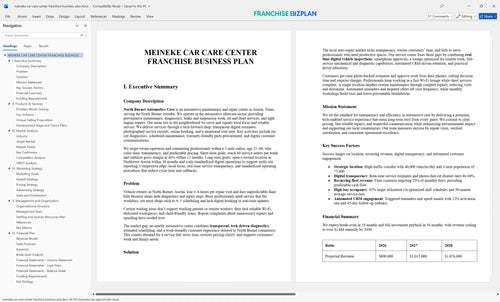 meineke car care center franchise business plan 1