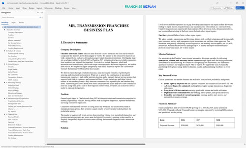 mr transmission franchise business plan 1