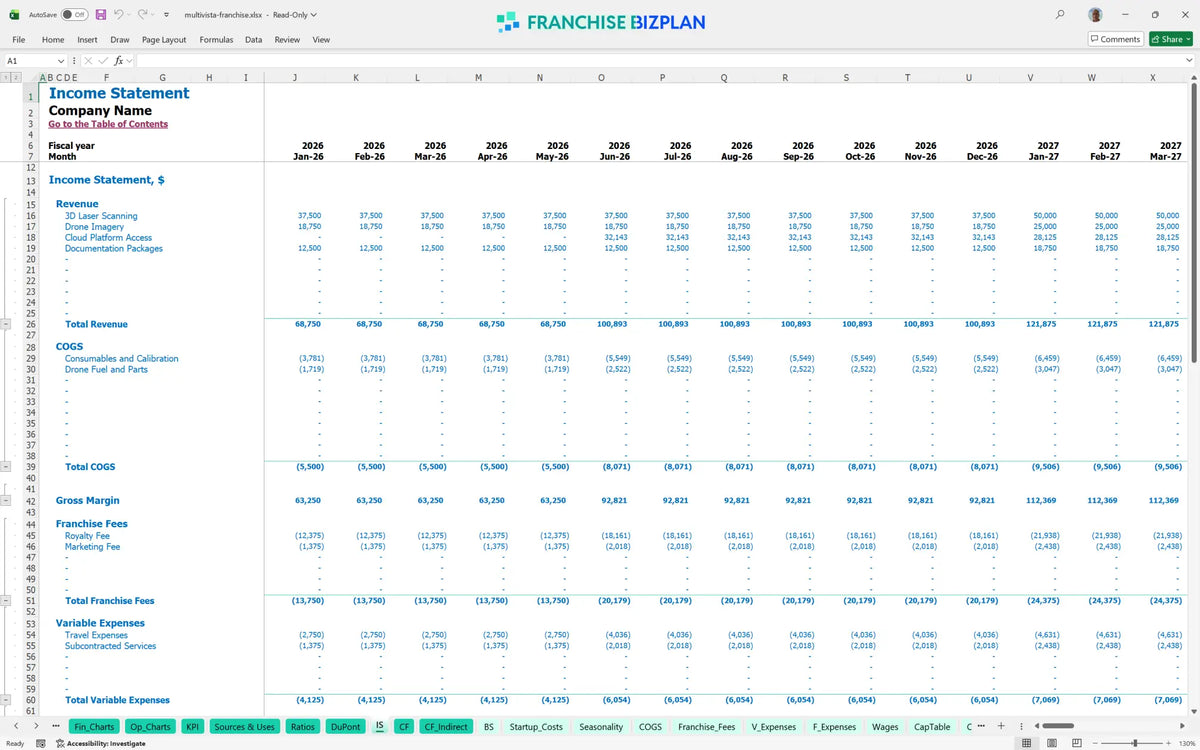 Multivista Franchise Financial Model for 5 Year Projections ...