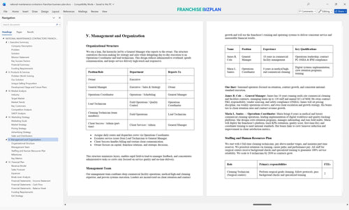 national maintenance contractors franchise business plan 5