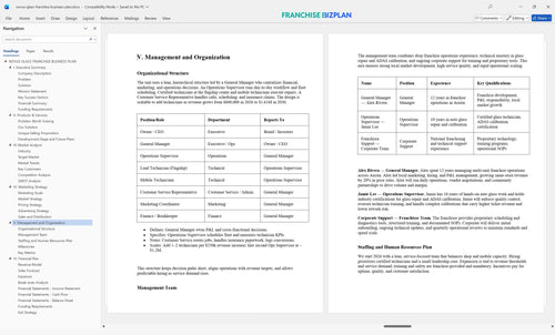 novus glass franchise business plan 5