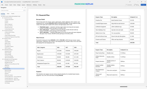 novus glass franchise business plan 6