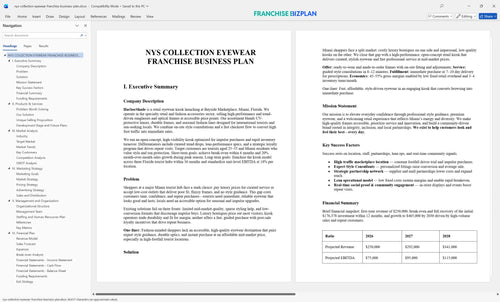 nys collection eyewear franchise business plan 1