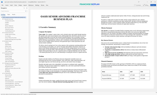 oasis senior advisors franchise business plan 1