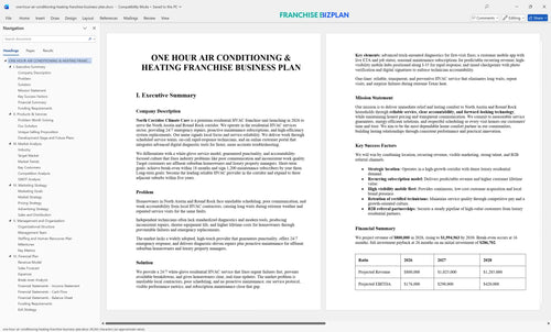 one hour air conditioning heating franchise business plan 1