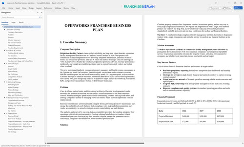 openworks franchise business plan 1