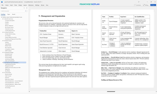 payroll vault franchise business plan 5