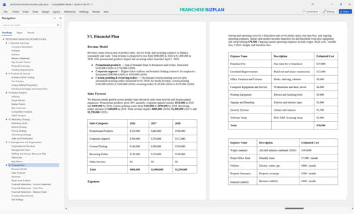 proforma franchise business plan 6