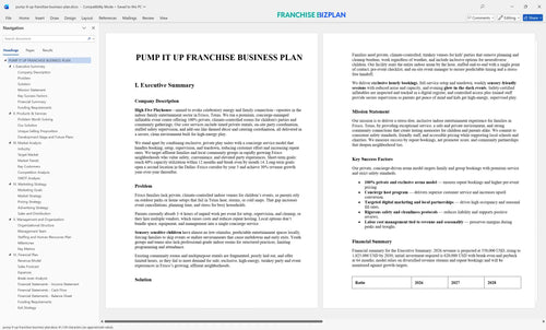 pump it up franchise business plan 1