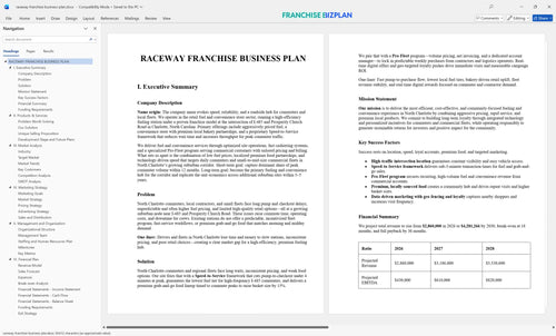 raceway franchise business plan 1