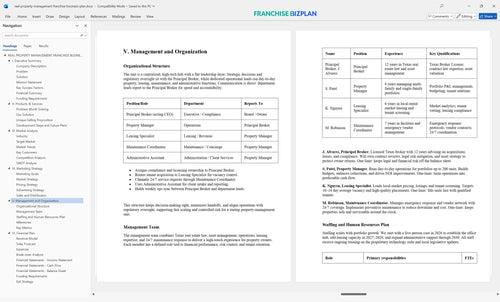 real property management franchise business plan 5