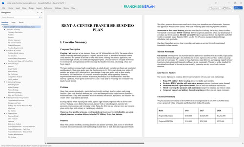 rent a center franchise business plan 1