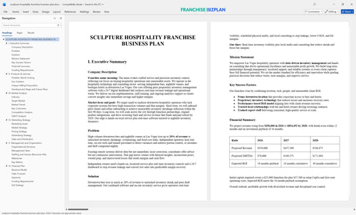 sculpture hospitality franchise business plan 1
