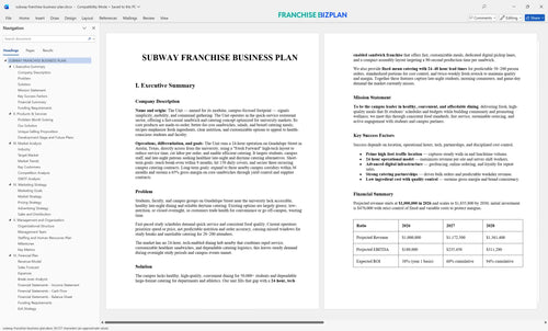 subway franchise business plan 1