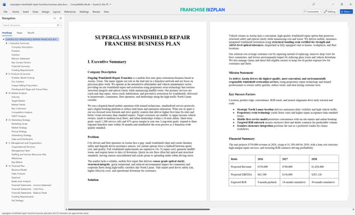 superglass windshield repair franchise business plan 1