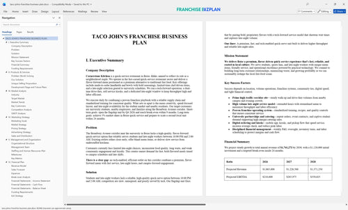 taco johns franchise business plan 1