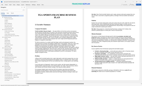 tga sports franchise business plan 1
