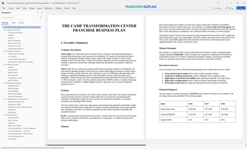 the camp transformation center franchise business plan 1