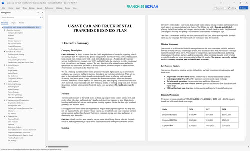 u save car and truck rental franchise business plan 1