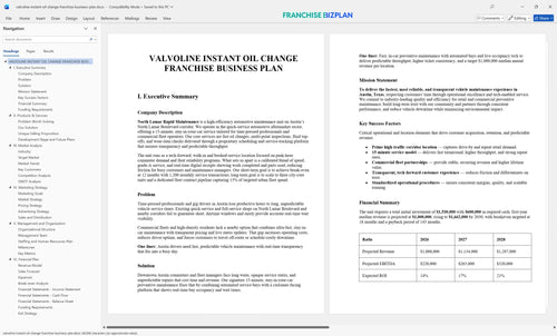 valvoline instant oil change franchise business plan 1