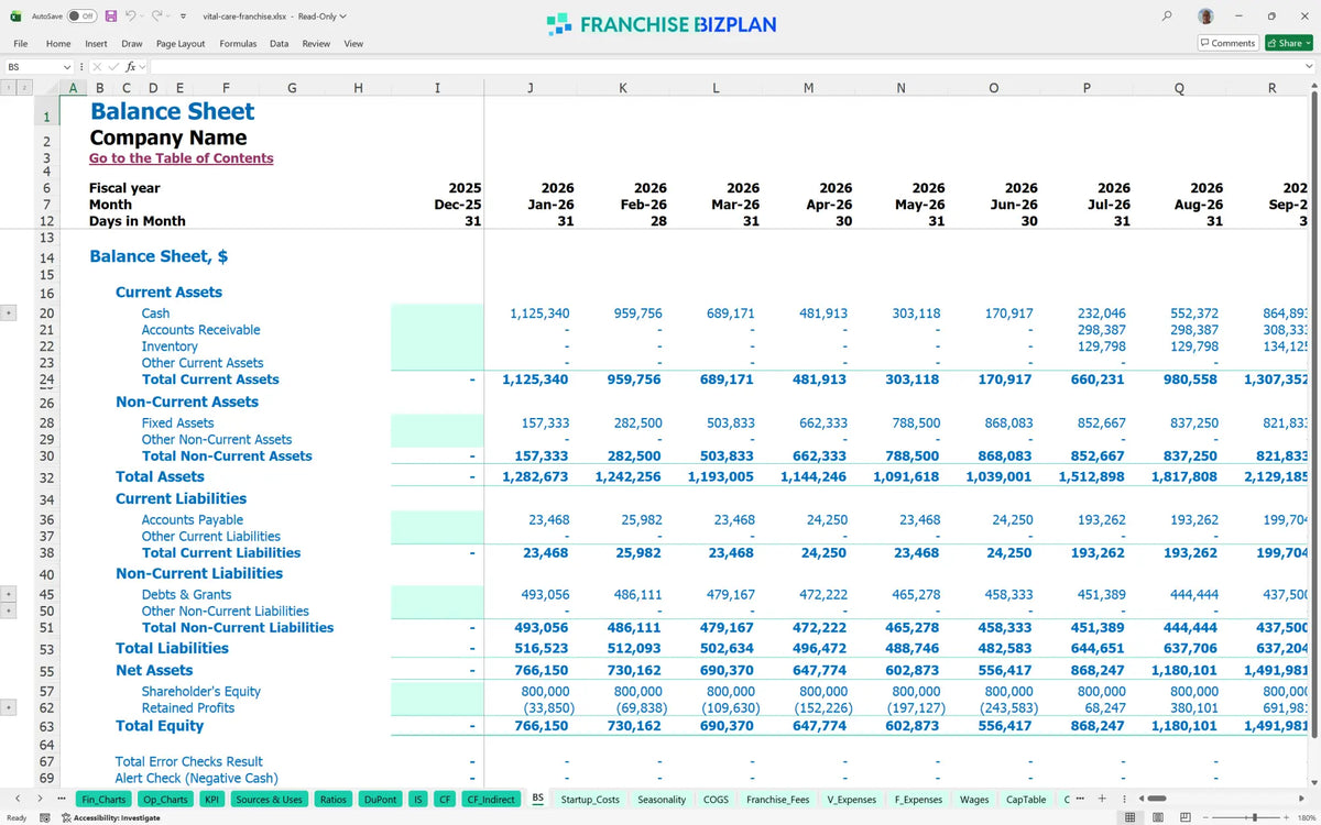 Vital Care Franchise Financial Model for 5 Year Projections ...