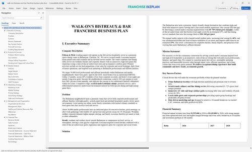 walk ons bistreaux and bar franchise business plan 1