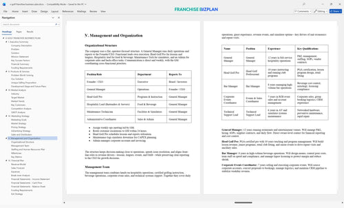 x golf franchise business plan 5