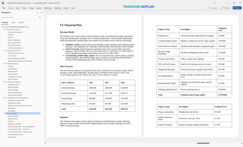 x golf franchise business plan 6